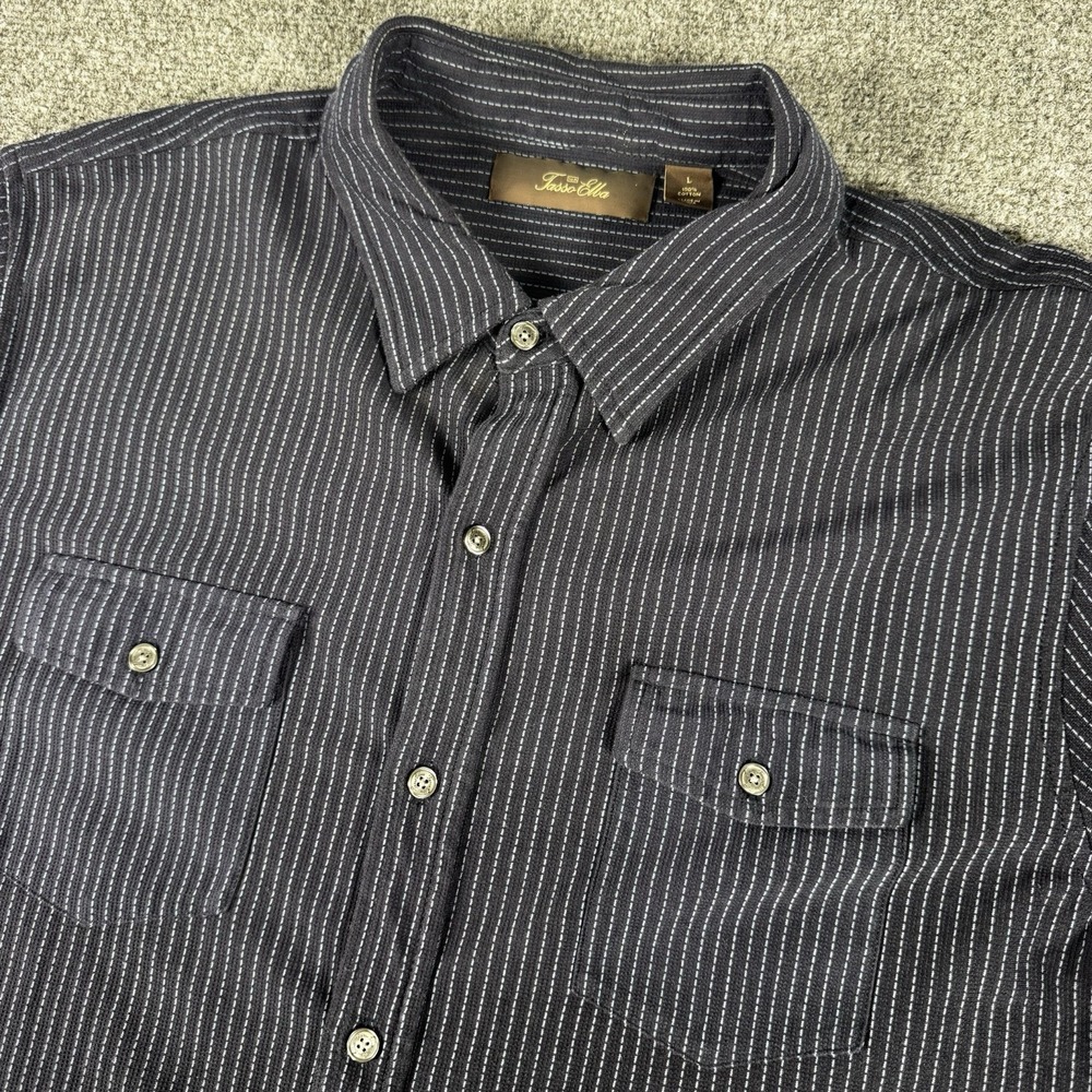 TASSO ELBA Short Sleeve Striped Button Down USA Large